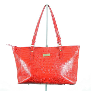 Brahmin 16 x 10 x 4 Red Croc Pattern Inner Pockets Dust Bag Shoulder Purse