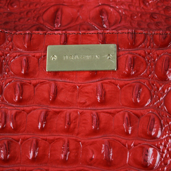 Brahmin 16 x 10 x 4 Red Croc Pattern Inner Pockets Dust Bag Shoulder Purse