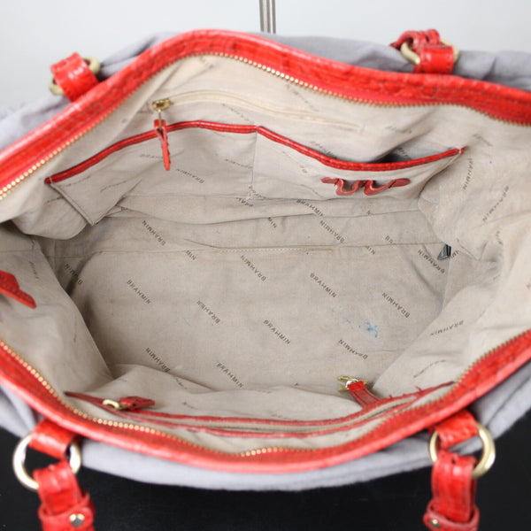 Brahmin 16 x 10 x 4 Red Croc Pattern Inner Pockets Dust Bag Shoulder Purse