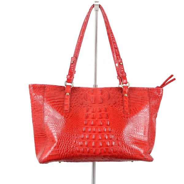 Brahmin 16 x 10 x 4 Red Croc Pattern Inner Pockets Dust Bag Shoulder Purse