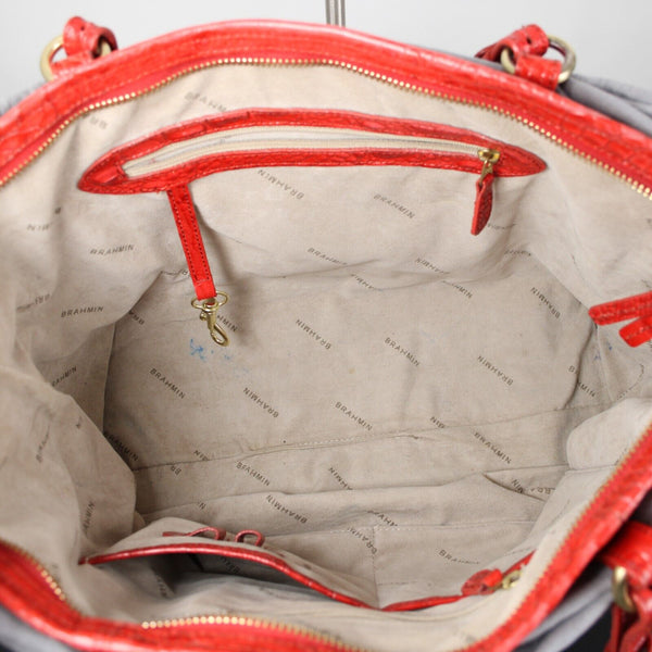 Brahmin 16 x 10 x 4 Red Croc Pattern Inner Pockets Dust Bag Shoulder Purse