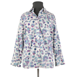 Talbots NEW $60 Sz 3X White Purple Multi Color Floral Button 100% Cotton Top