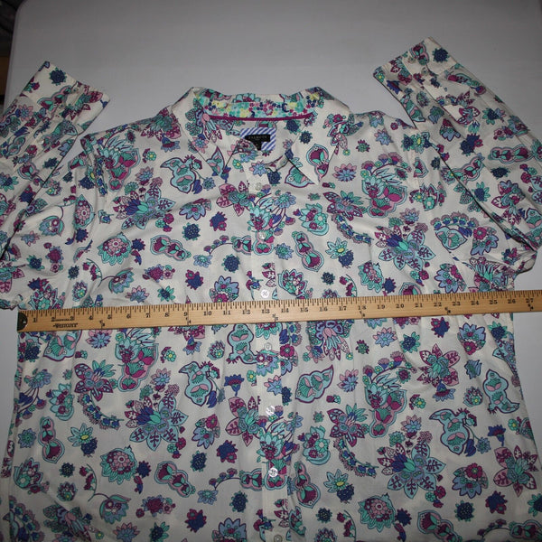 Talbots NEW $60 Sz 3X White Purple Multi Color Floral Button 100% Cotton Top