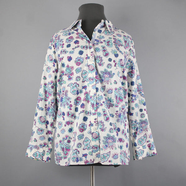 Talbots NEW $60 Sz 3X White Purple Multi Color Floral Button 100% Cotton Top