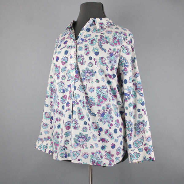 Talbots NEW $60 Sz 3X White Purple Multi Color Floral Button 100% Cotton Top