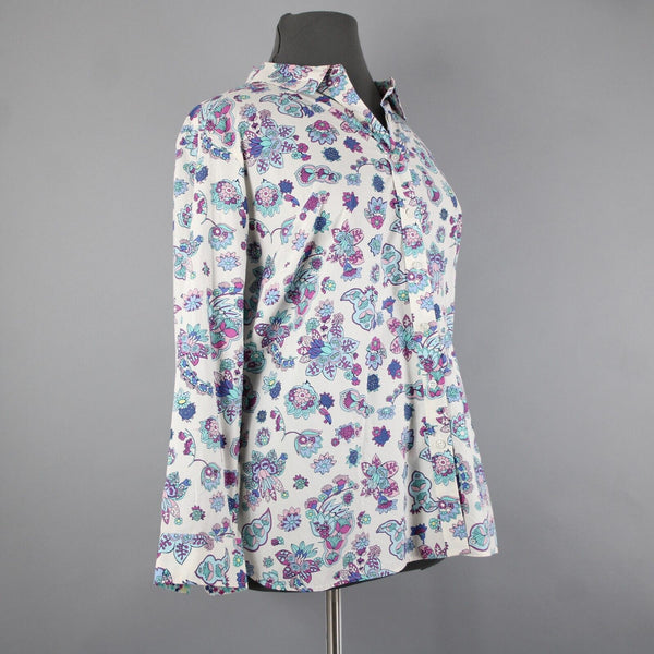 Talbots NEW $60 Sz 3X White Purple Multi Color Floral Button 100% Cotton Top