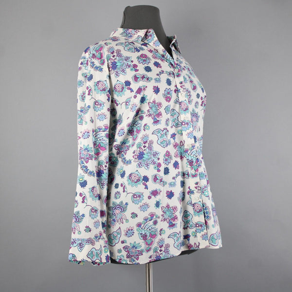 Talbots NEW $60 Sz 3X White Purple Multi Color Floral Button 100% Cotton Top