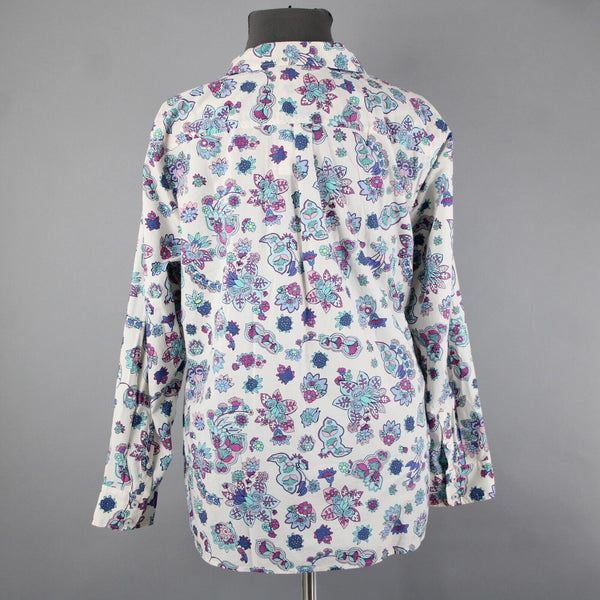 Talbots NEW $60 Sz 3X White Purple Multi Color Floral Button 100% Cotton Top