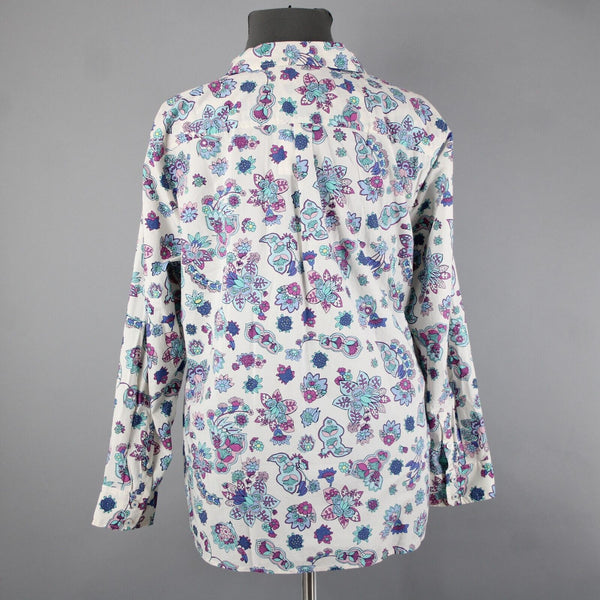 Talbots NEW $60 Sz 3X White Purple Multi Color Floral Button 100% Cotton Top