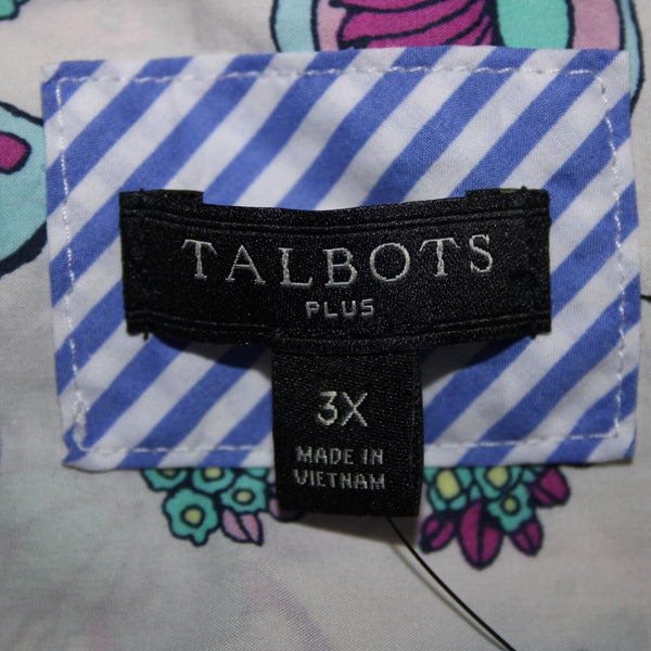 Talbots NEW $60 Sz 3X White Purple Multi Color Floral Button 100% Cotton Top