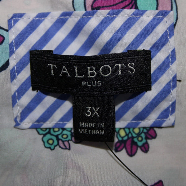 Talbots NEW $60 Sz 3X White Purple Multi Color Floral Button 100% Cotton Top
