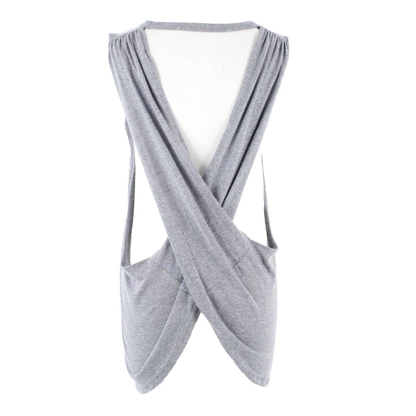 FP Movement Sz L Medium Gray Open Criss Cross Back Polyester Blend Knit Top