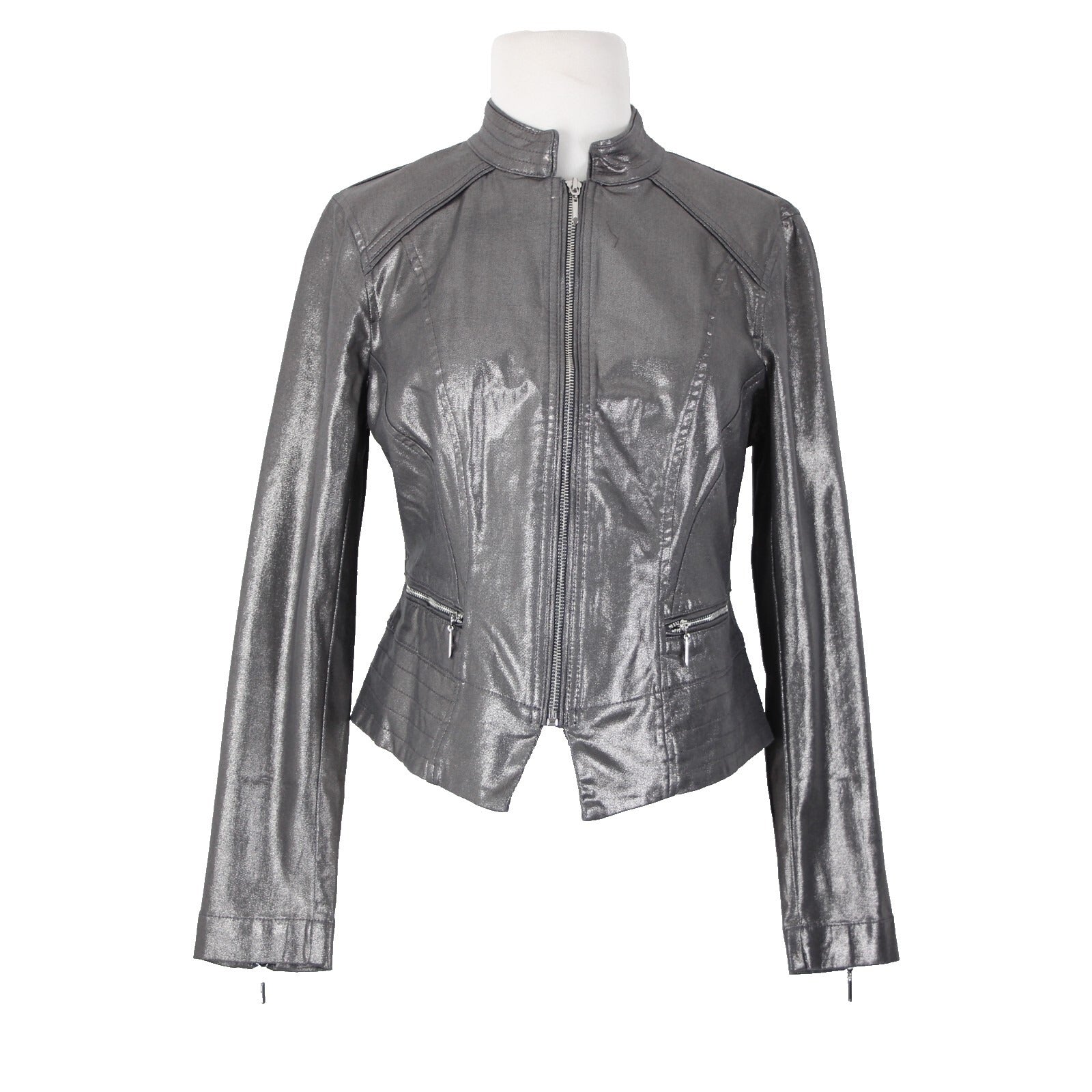 White House Black Market NEW $160 Sz 10p Silver Zipper Cotton Polyester Jacket