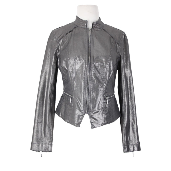 White House Black Market NEW $160 Sz 10p Silver Zipper Cotton Polyester Jacket