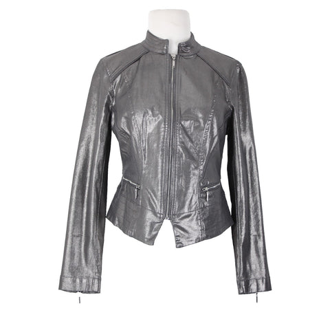 White House Black Market NEW $160 Sz 10p Silver Zipper Cotton Polyester Jacket