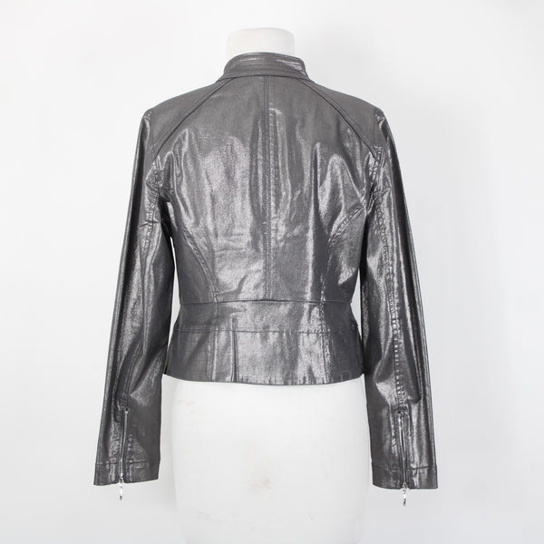 White House Black Market NEW $160 Sz 10p Silver Zipper Cotton Polyester Jacket