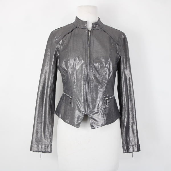 White House Black Market NEW $160 Sz 10p Silver Zipper Cotton Polyester Jacket
