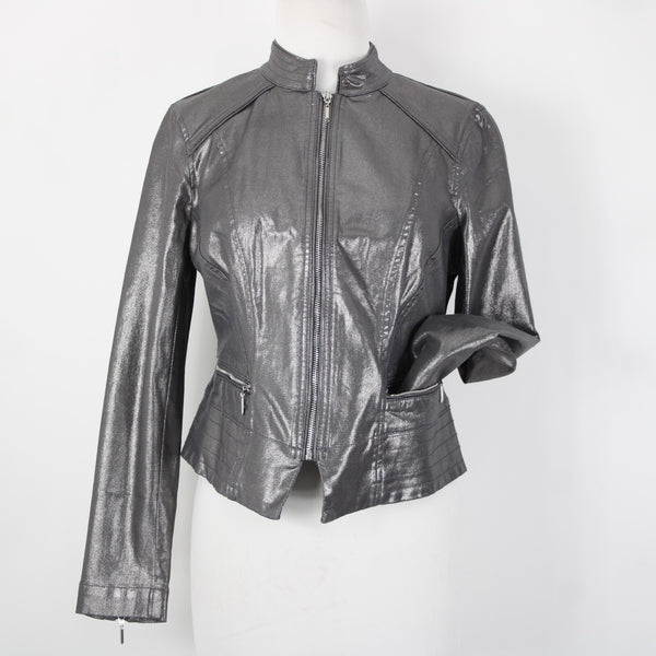 White House Black Market NEW $160 Sz 10p Silver Zipper Cotton Polyester Jacket