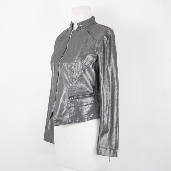 White House Black Market NEW $160 Sz 10p Silver Zipper Cotton Polyester Jacket