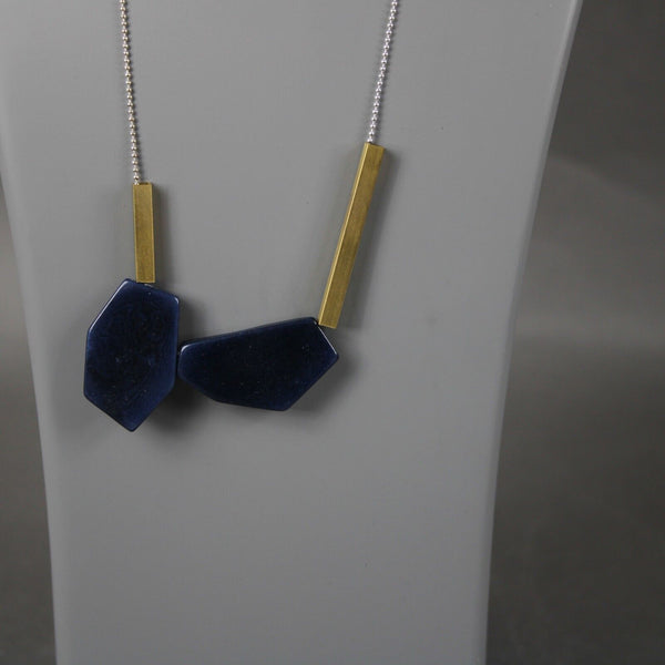 Just Trade NEW Rachel Irregular Double Navy Gold 28" Necklace
