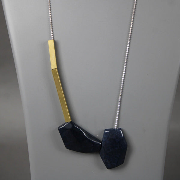 Just Trade NEW Rachel Irregular Double Navy Gold 28" Necklace