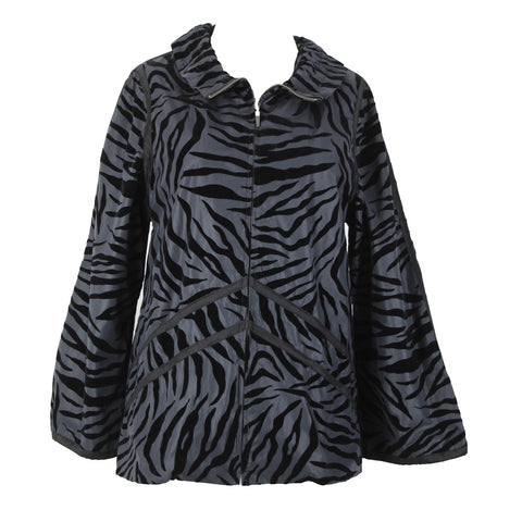 Flair NEW Sz S Black Gray Animal Print Mixed Media Collar  100% Polyester Jacket