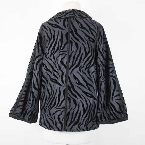 Flair NEW Sz S Black Gray Animal Print Mixed Media Collar  100% Polyester Jacket