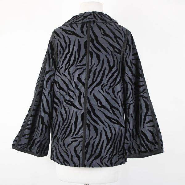 Flair NEW Sz S Black Gray Animal Print Mixed Media Collar  100% Polyester Jacket