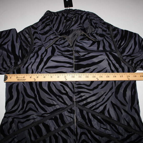 Flair NEW Sz S Black Gray Animal Print Mixed Media Collar  100% Polyester Jacket