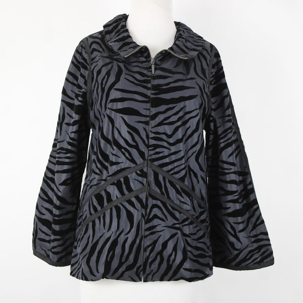 Flair NEW Sz S Black Gray Animal Print Mixed Media Collar  100% Polyester Jacket