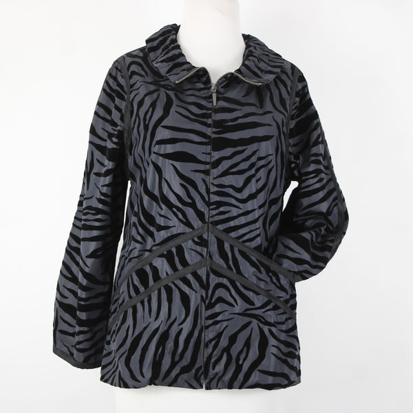 Flair NEW Sz S Black Gray Animal Print Mixed Media Collar  100% Polyester Jacket