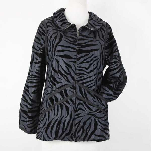 Flair NEW Sz S Black Gray Animal Print Mixed Media Collar  100% Polyester Jacket