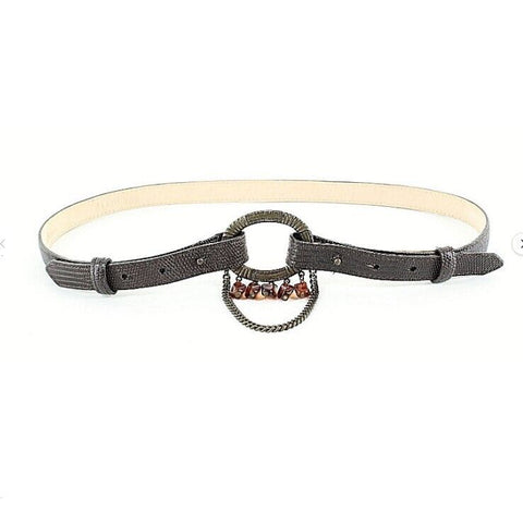 Worth NEW Sz M x 32"-38" Brown 100% Embossed Lizard Leather Amber Bead Belt