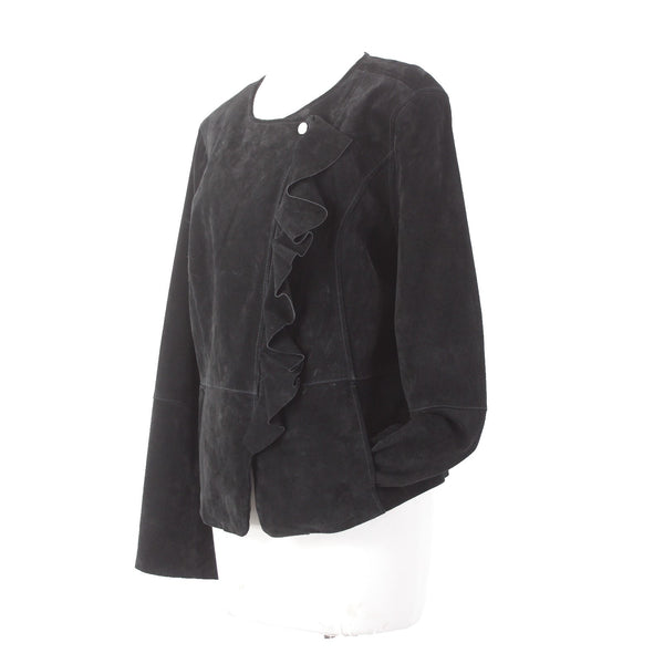 Isaac Mizrahi Live Jacket Sz 16 Black Pockets Ruffles Suede Poly Jacket