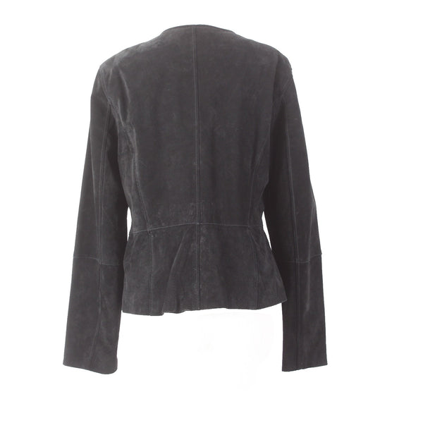 Isaac Mizrahi Live Jacket Sz 16 Black Pockets Ruffles Suede Poly Jacket