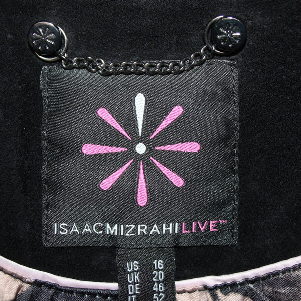 Isaac Mizrahi Live Jacket Sz 16 Black Pockets Ruffles Suede Poly Jacket