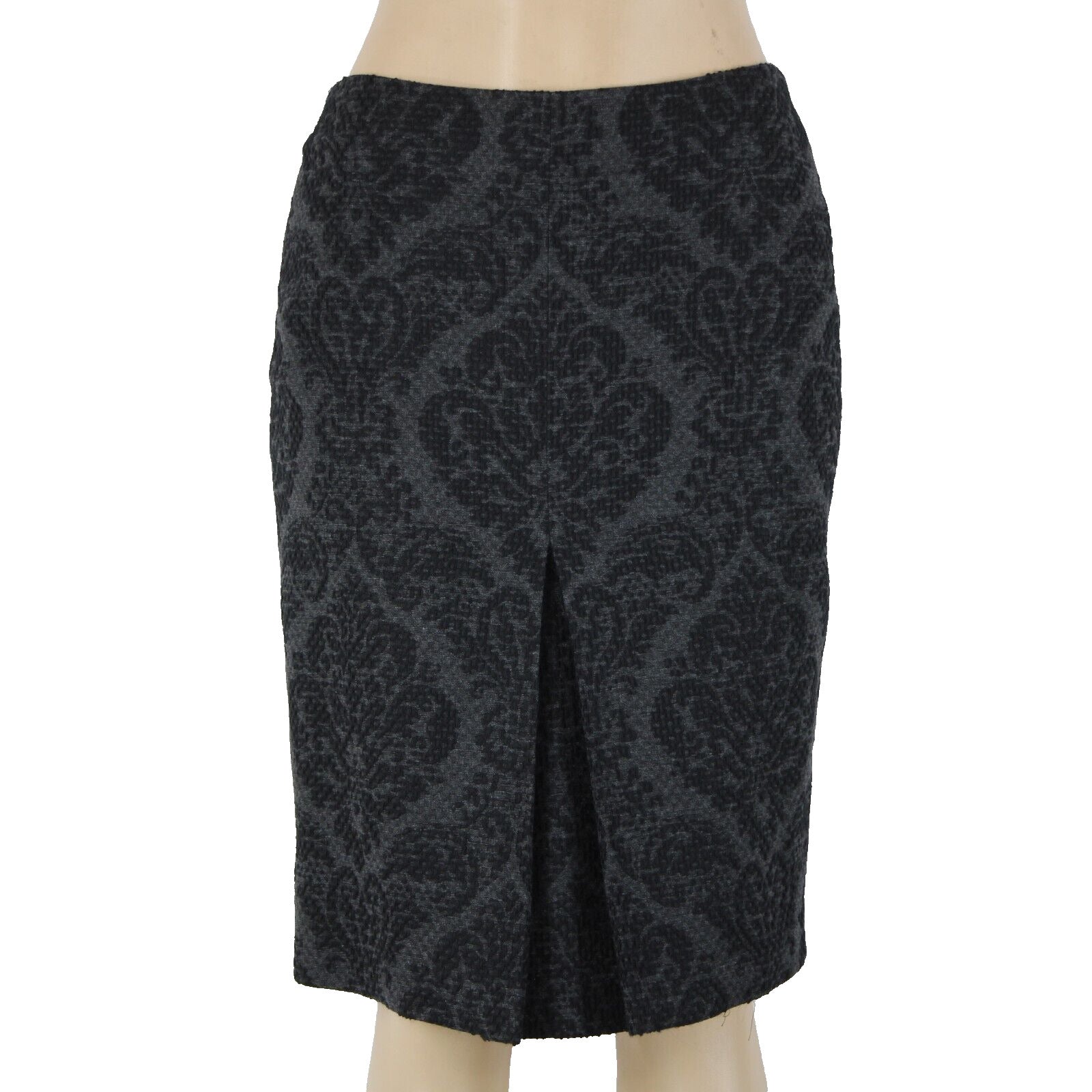 Ann Taylor Sz 6 Black Gray Patterned Inverted Pleat Wool Cotton Nylon Skirt