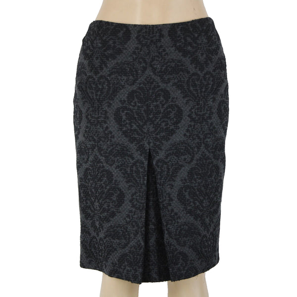 Ann Taylor Sz 6 Black Gray Patterned Inverted Pleat Wool Cotton Nylon Skirt