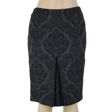Ann Taylor Sz 6 Black Gray Patterned Inverted Pleat Wool Cotton Nylon Skirt
