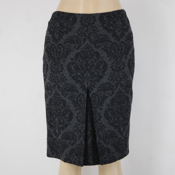 Ann Taylor Sz 6 Black Gray Patterned Inverted Pleat Wool Cotton Nylon Skirt