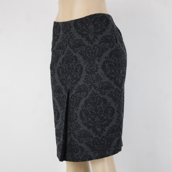 Ann Taylor Sz 6 Black Gray Patterned Inverted Pleat Wool Cotton Nylon Skirt