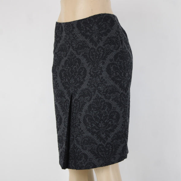 Ann Taylor Sz 6 Black Gray Patterned Inverted Pleat Wool Cotton Nylon Skirt