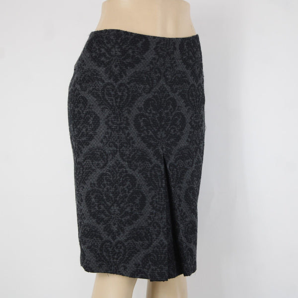 Ann Taylor Sz 6 Black Gray Patterned Inverted Pleat Wool Cotton Nylon Skirt