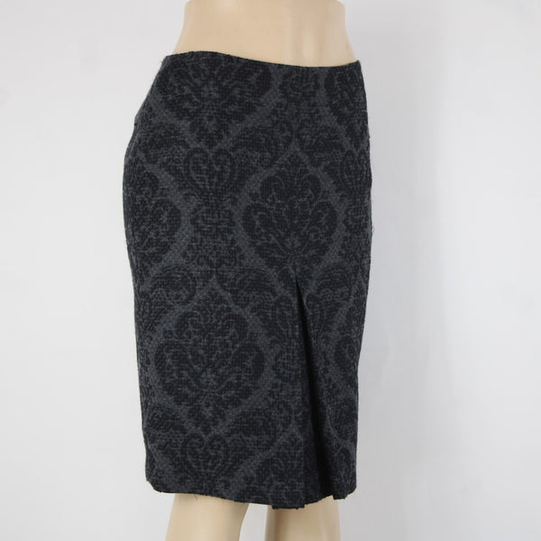 Ann Taylor Sz 6 Black Gray Patterned Inverted Pleat Wool Cotton Nylon Skirt