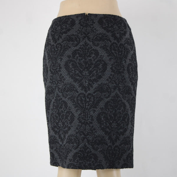 Ann Taylor Sz 6 Black Gray Patterned Inverted Pleat Wool Cotton Nylon Skirt