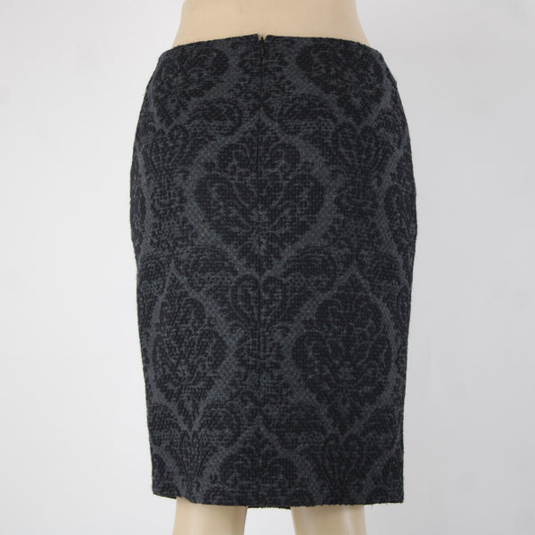 Ann Taylor Sz 6 Black Gray Patterned Inverted Pleat Wool Cotton Nylon Skirt