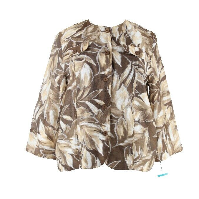 Alfred Dunner NEW $68 Sz 16 Brown Tan Gold Button Pockets Rayon Blend Top