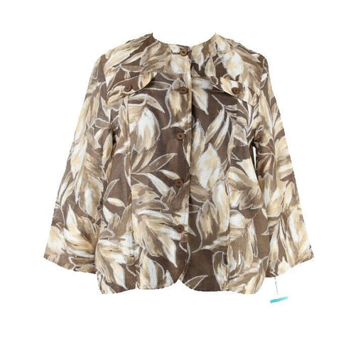 Alfred Dunner NEW $68 Sz 16 Brown Tan Gold Button Pockets Rayon Blend Top