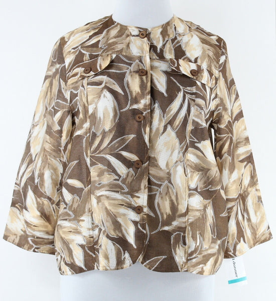 Alfred Dunner NEW $68 Sz 16 Brown Tan Gold Button Pockets Rayon Blend Top