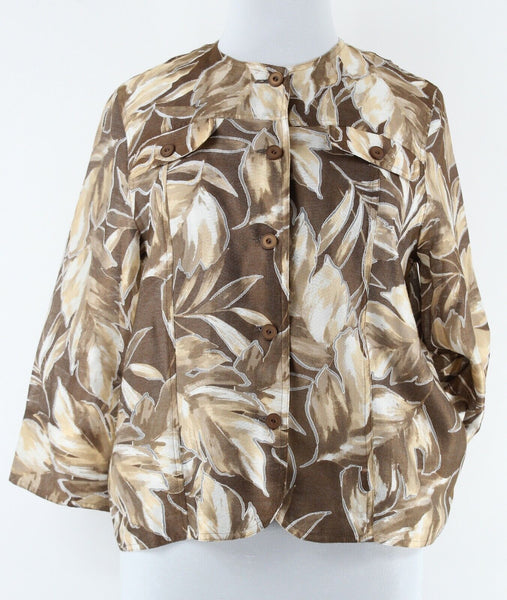 Alfred Dunner NEW $68 Sz 16 Brown Tan Gold Button Pockets Rayon Blend Top